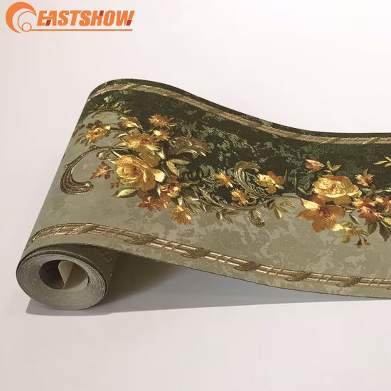 Luxuriöse 3D-Tapetenbordüren aus PVC mit Goldfolie und Blumen (220 g/m², 17,6 cm x 5 m)